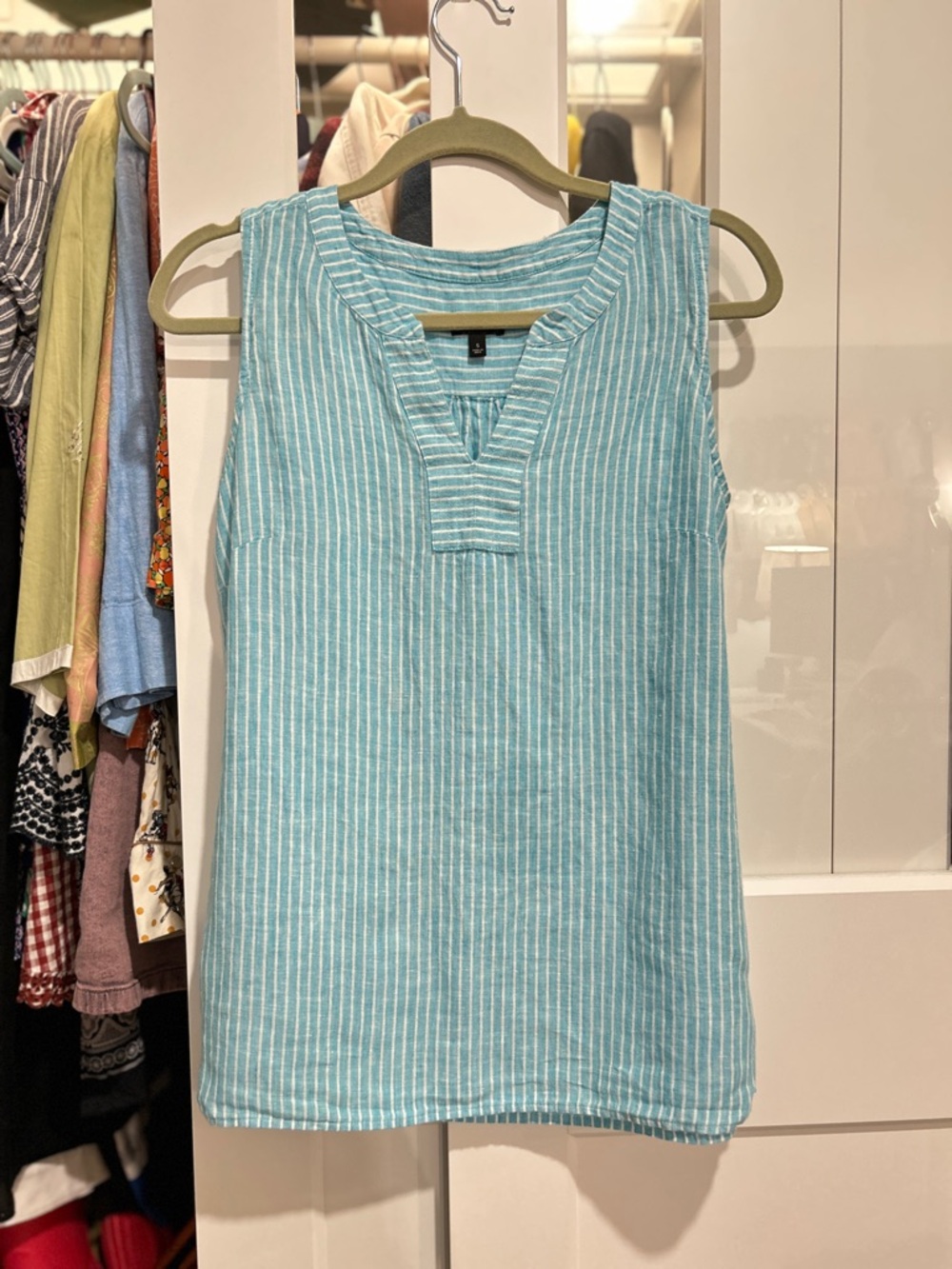 Light Blue Striped Sleeveless Linen Top